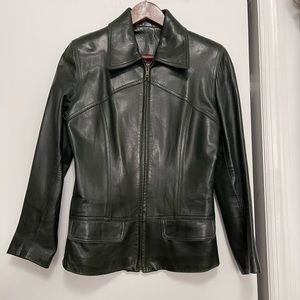 VAKKO Forest Green Leather Jacket.